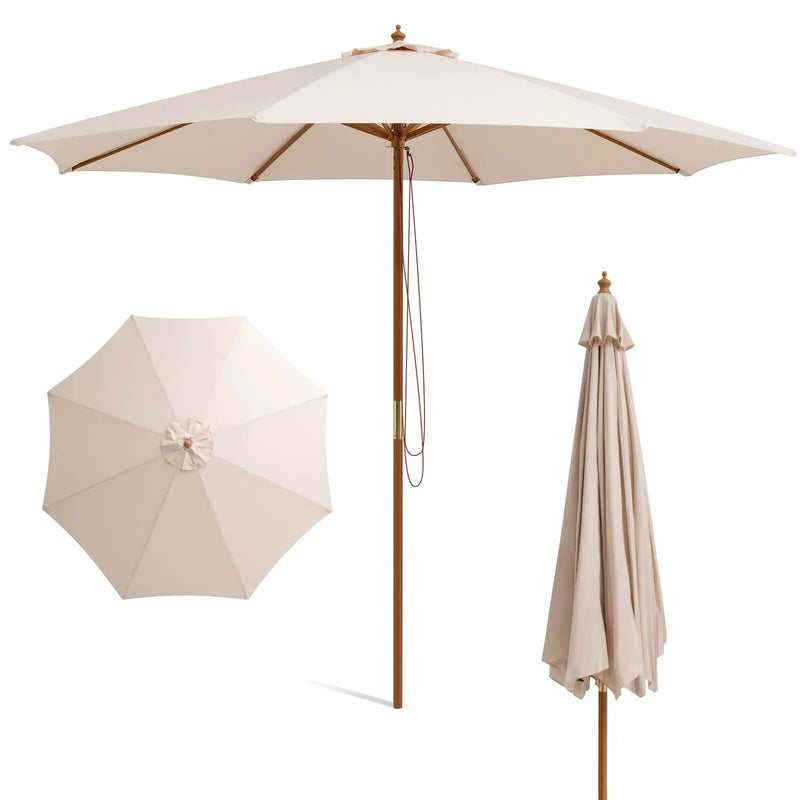 10 Feet Patio Umbrella with 8 Wooden Ribs and 3 Adjustable Heights by DirectDeals
