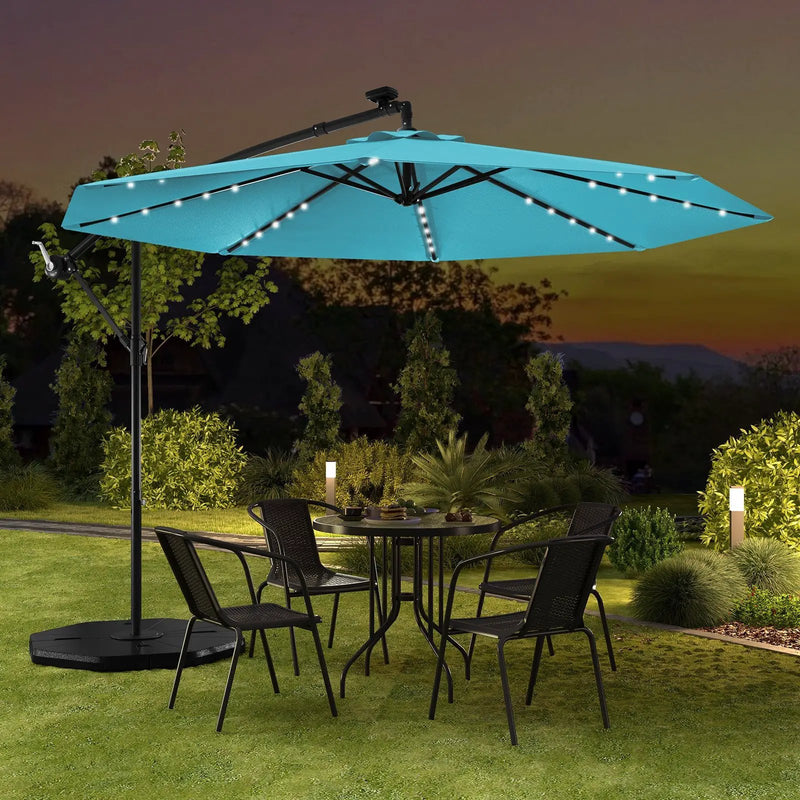11 Pieces Patio Dining Set with 15 Feet Double-Sided Patio Umbrella Base Included by DirectDeals