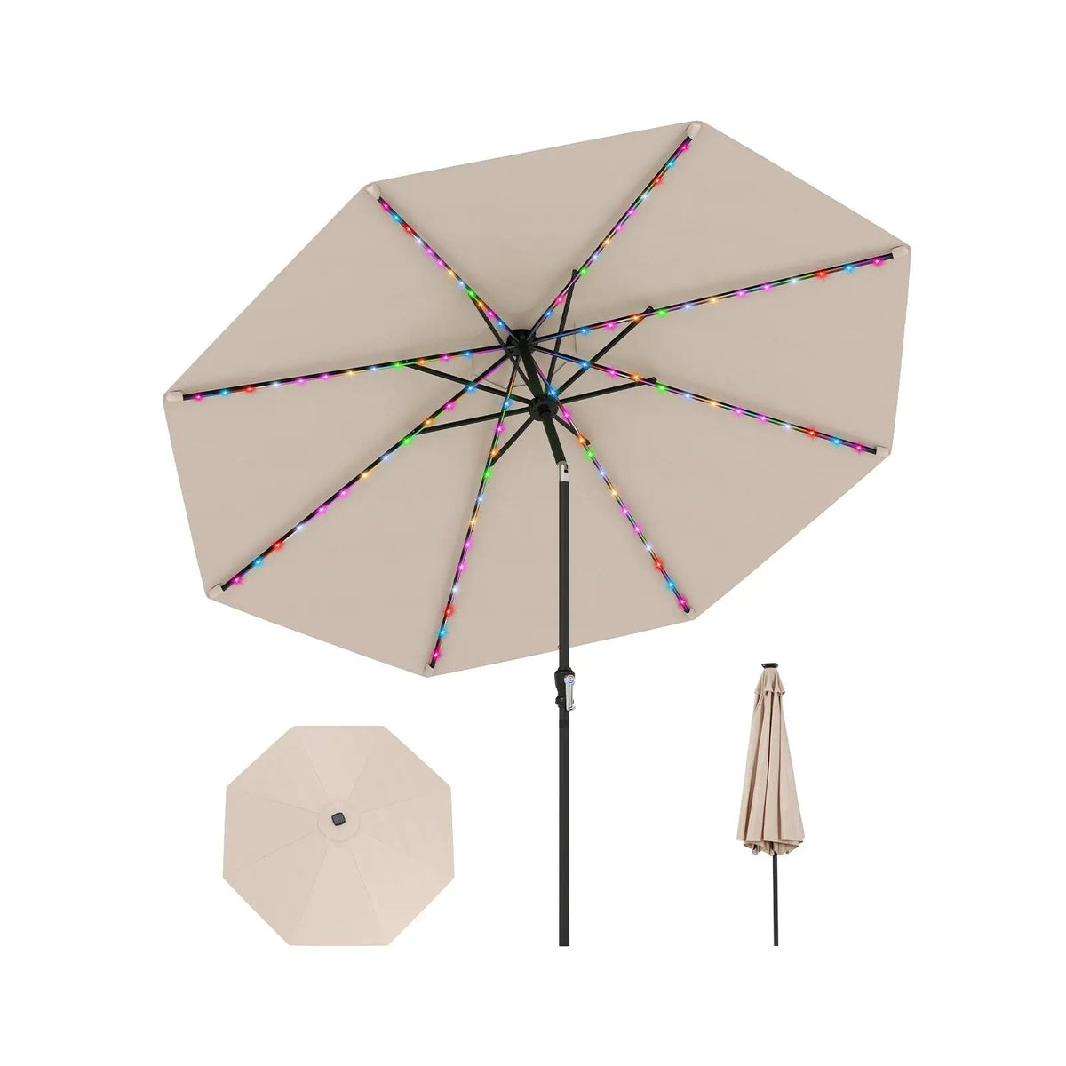 10 Feet Solar Patio Umbrella with 96 Multi-Colored Flowing LED Lights and Tilt Adjustment, photo 9 of 48