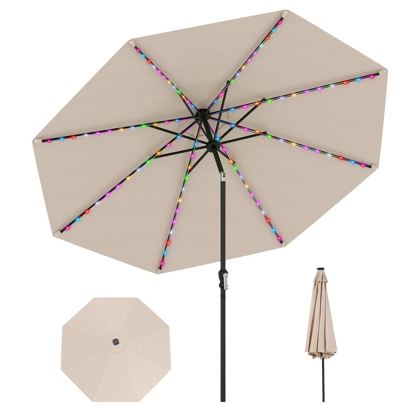 10 Feet Solar Patio Umbrella with 96 Multi-Colored Flowing LED Lights and Tilt Adjustment by DirectDeals