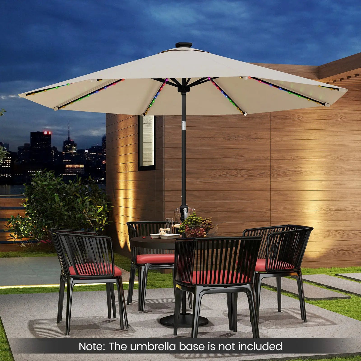 10 Feet Solar Patio Umbrella with 96 Multi-Colored Flowing LED Lights and Tilt Adjustment, photo 25 of 48