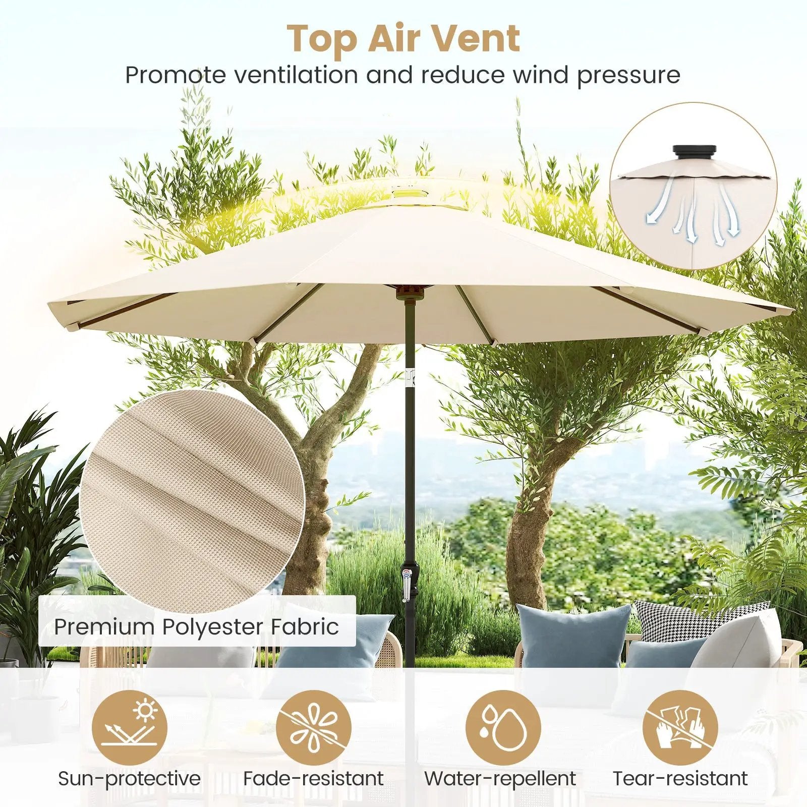 10 Feet Solar Patio Umbrella with 96 Multi-Colored Flowing LED Lights and Tilt Adjustment by DirectDeals