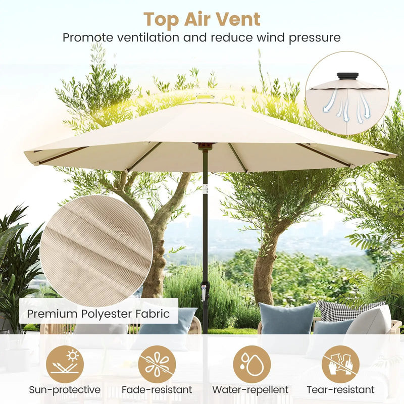 10 Feet Solar Patio Umbrella with 96 Multi-Colored Flowing LED Lights and Tilt Adjustment by DirectDeals