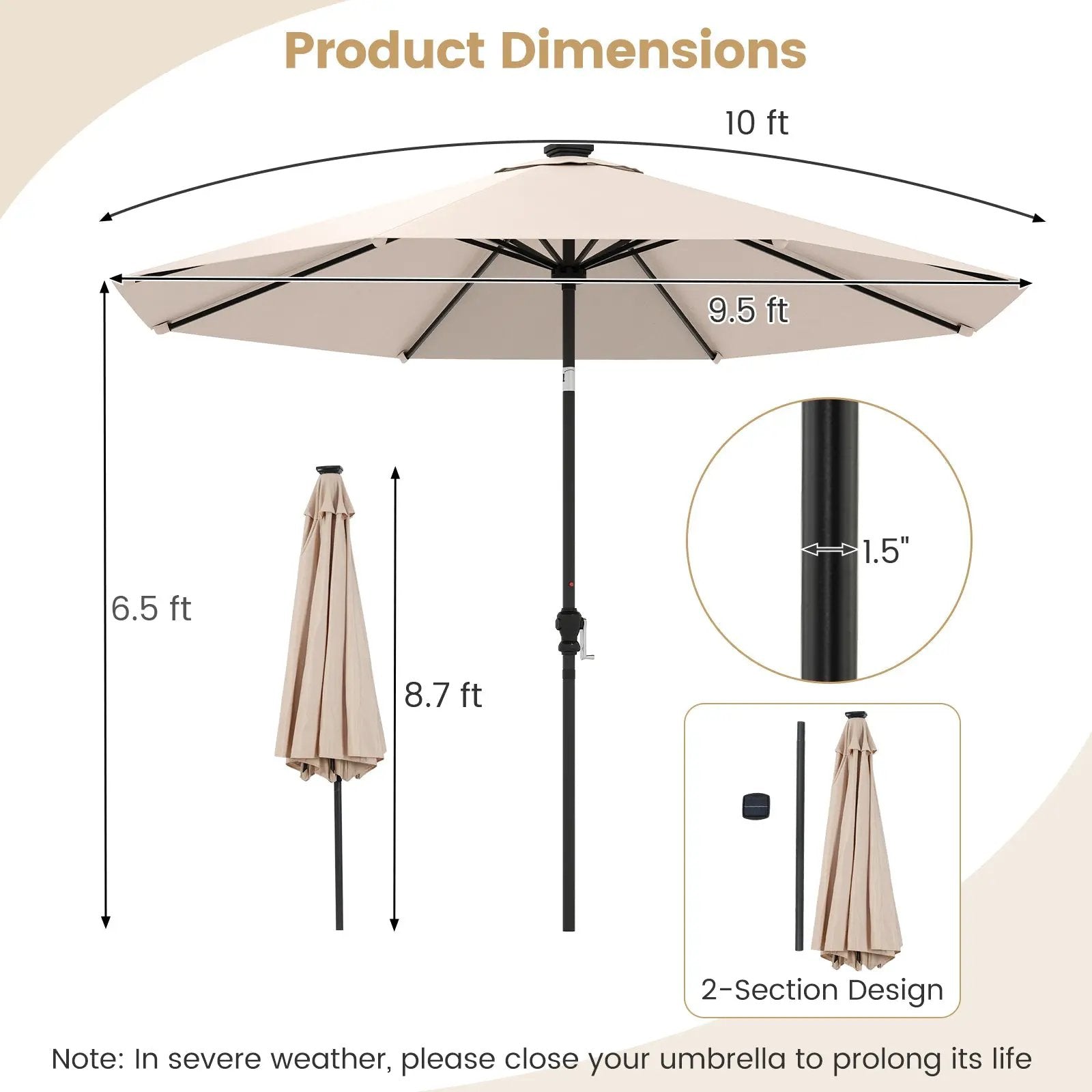 10 Feet Solar Patio Umbrella with 96 Multi-Colored Flowing LED Lights and Tilt Adjustment by DirectDeals