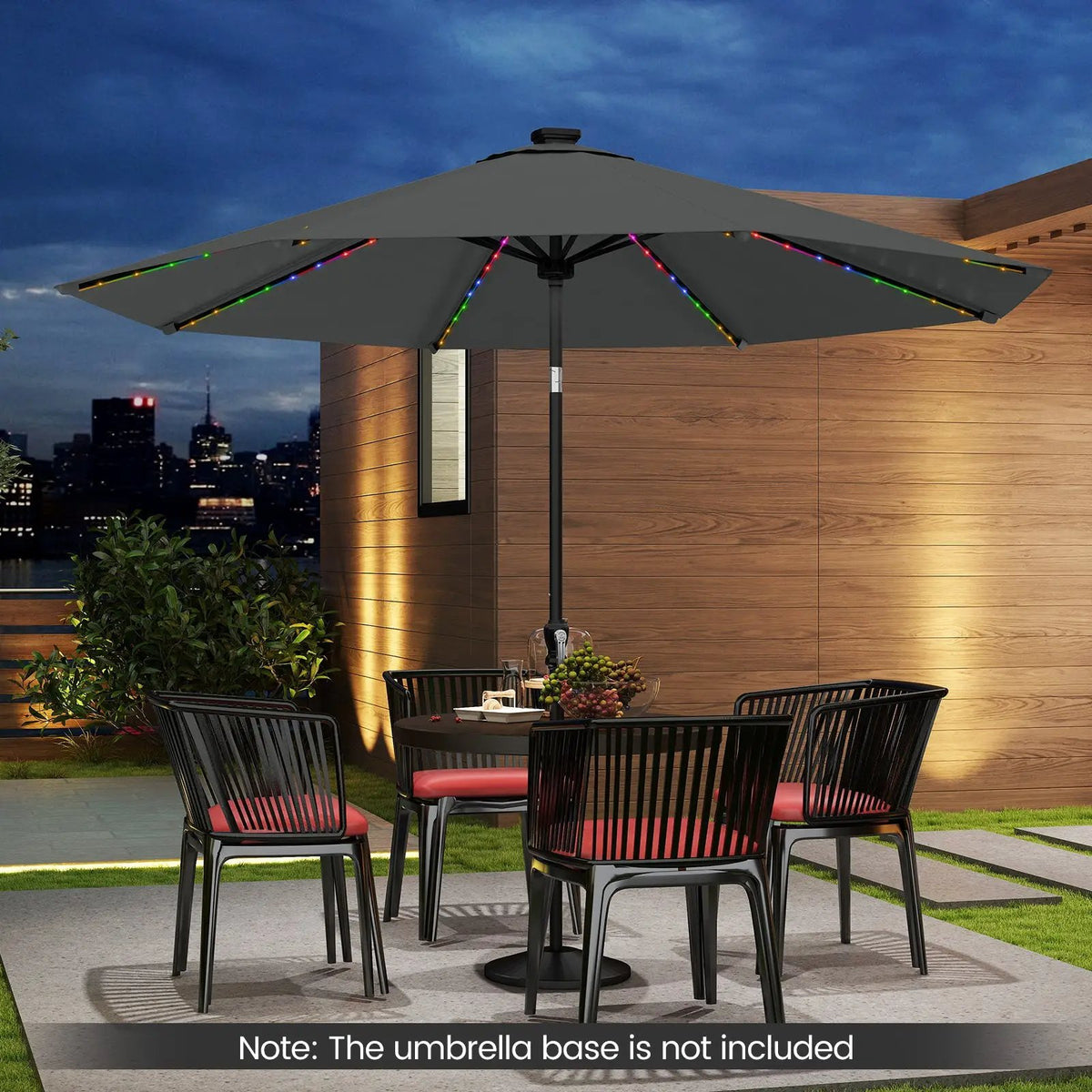 10 Feet Solar Patio Umbrella with 96 Multi-Colored Flowing LED Lights and Tilt Adjustment, photo 11 of 48