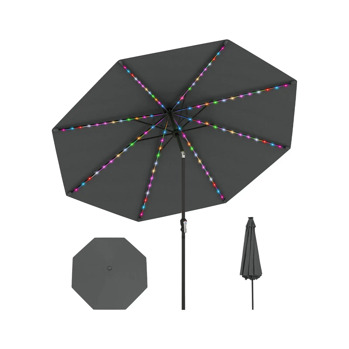 10 Feet Solar Patio Umbrella with 96 Multi-Colored Flowing LED Lights and Tilt Adjustment, photo 16 of 48
