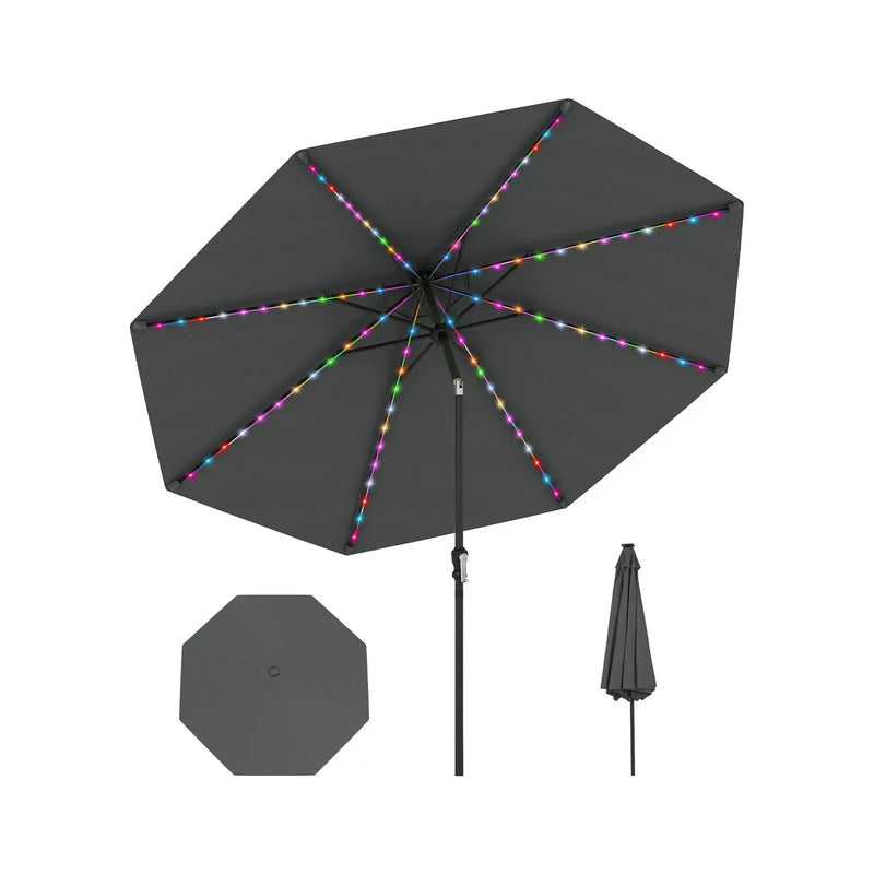 10 Feet Solar Patio Umbrella with 96 Multi-Colored Flowing LED Lights and Tilt Adjustment by DirectDeals
