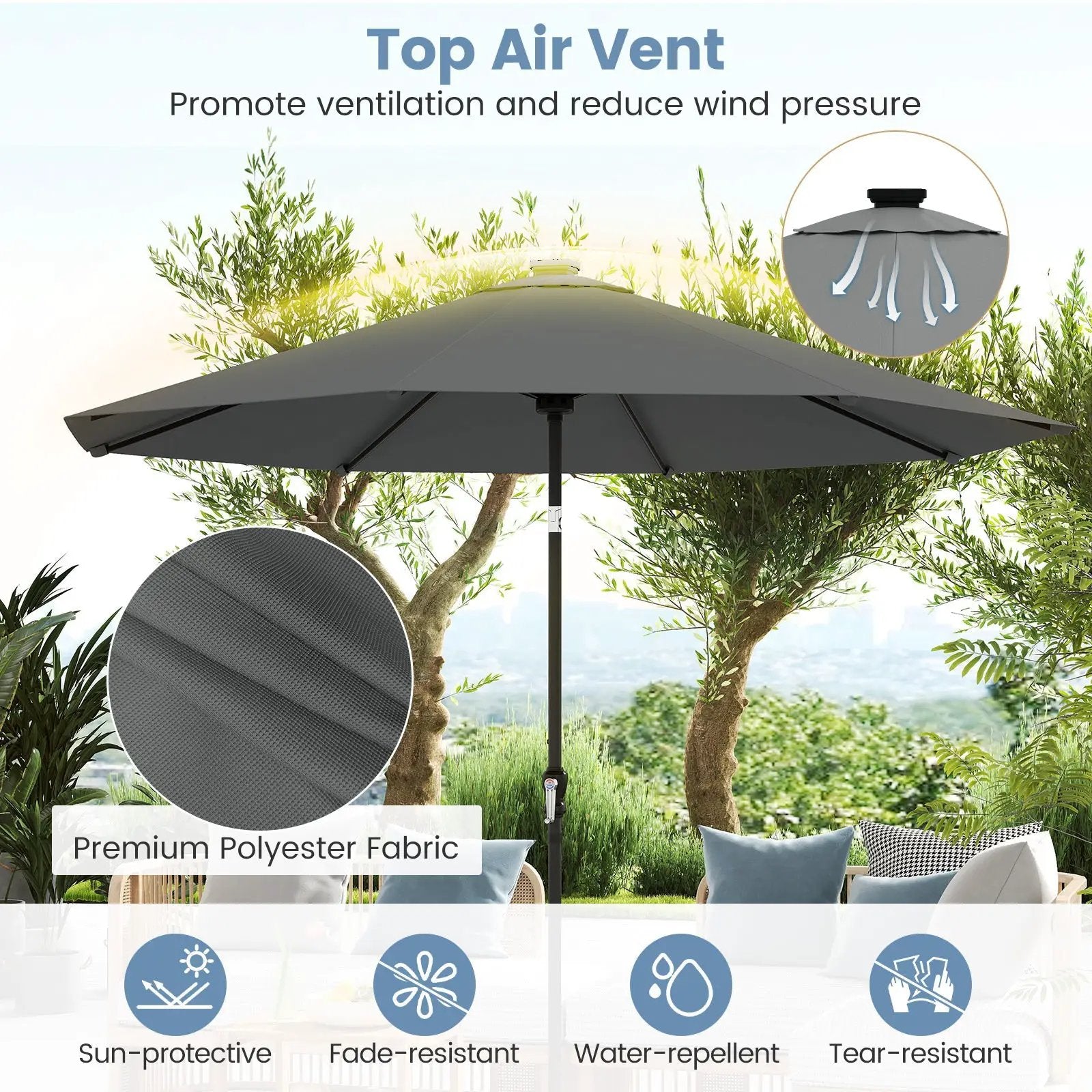 10 Feet Solar Patio Umbrella with 96 Multi-Colored Flowing LED Lights and Tilt Adjustment by DirectDeals