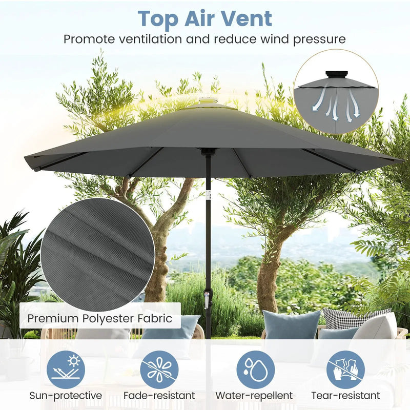 10 Feet Solar Patio Umbrella with 96 Multi-Colored Flowing LED Lights and Tilt Adjustment by DirectDeals