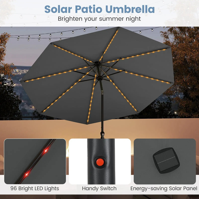10 Feet Solar Patio Umbrella with 96 Multi-Colored Flowing LED Lights and Tilt Adjustment by DirectDeals