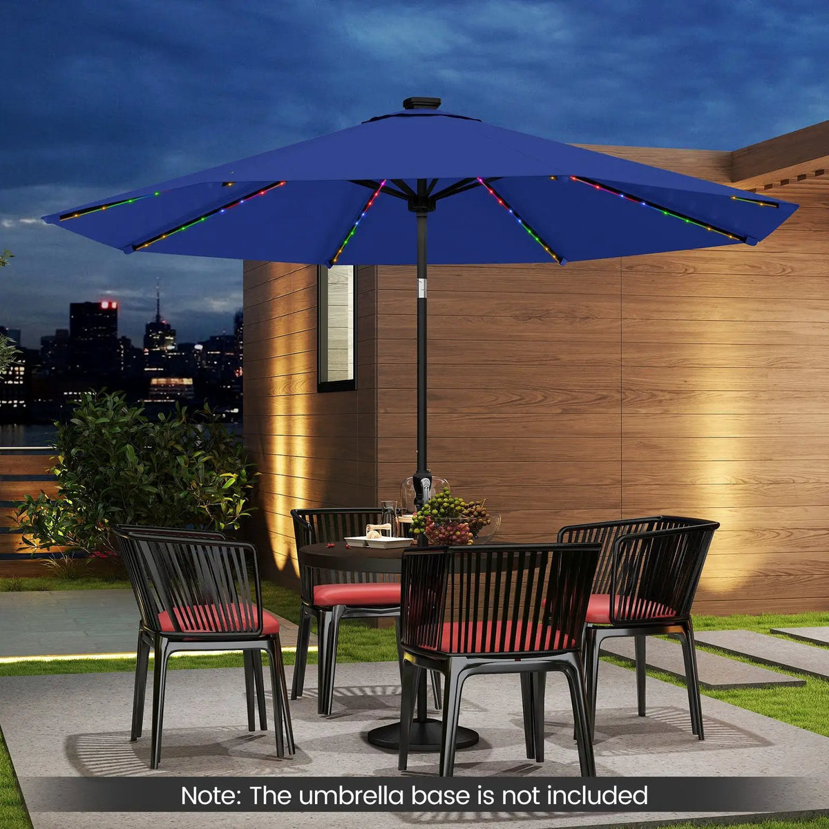 10 Feet Solar Patio Umbrella with 96 Multi-Colored Flowing LED Lights and Tilt Adjustment, photo 8 of 48