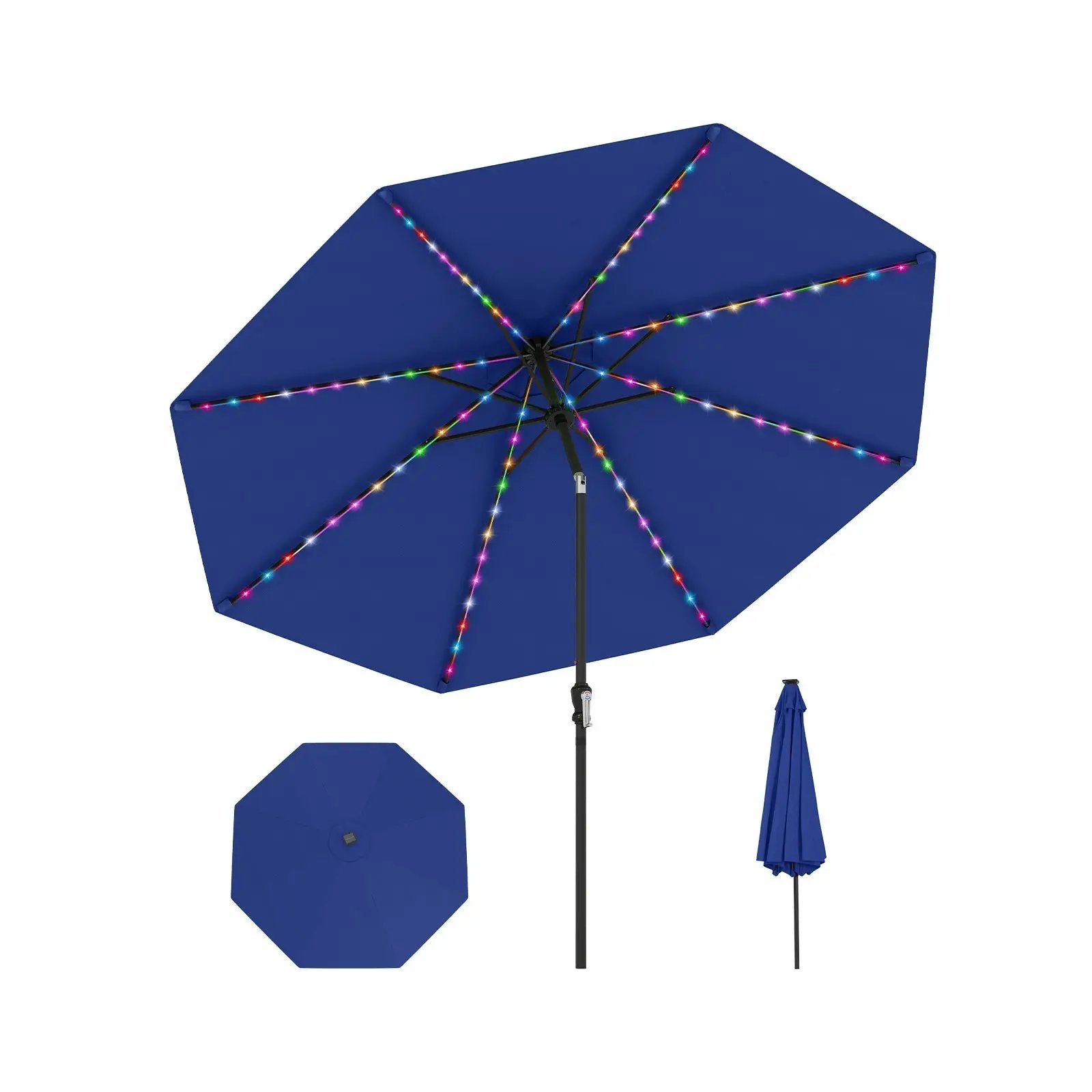 10 Feet Solar Patio Umbrella with 96 Multi-Colored Flowing LED Lights and Tilt Adjustment by DirectDeals