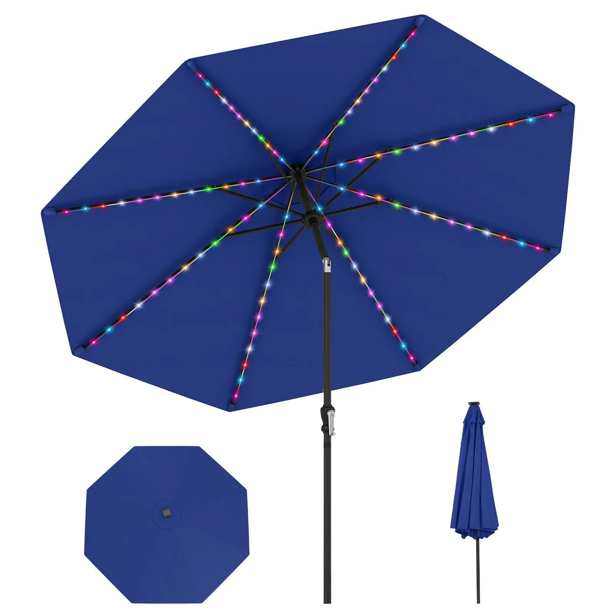 10 Feet Solar Patio Umbrella with 96 Multi-Colored Flowing LED Lights and Tilt Adjustment, photo 21 of 48