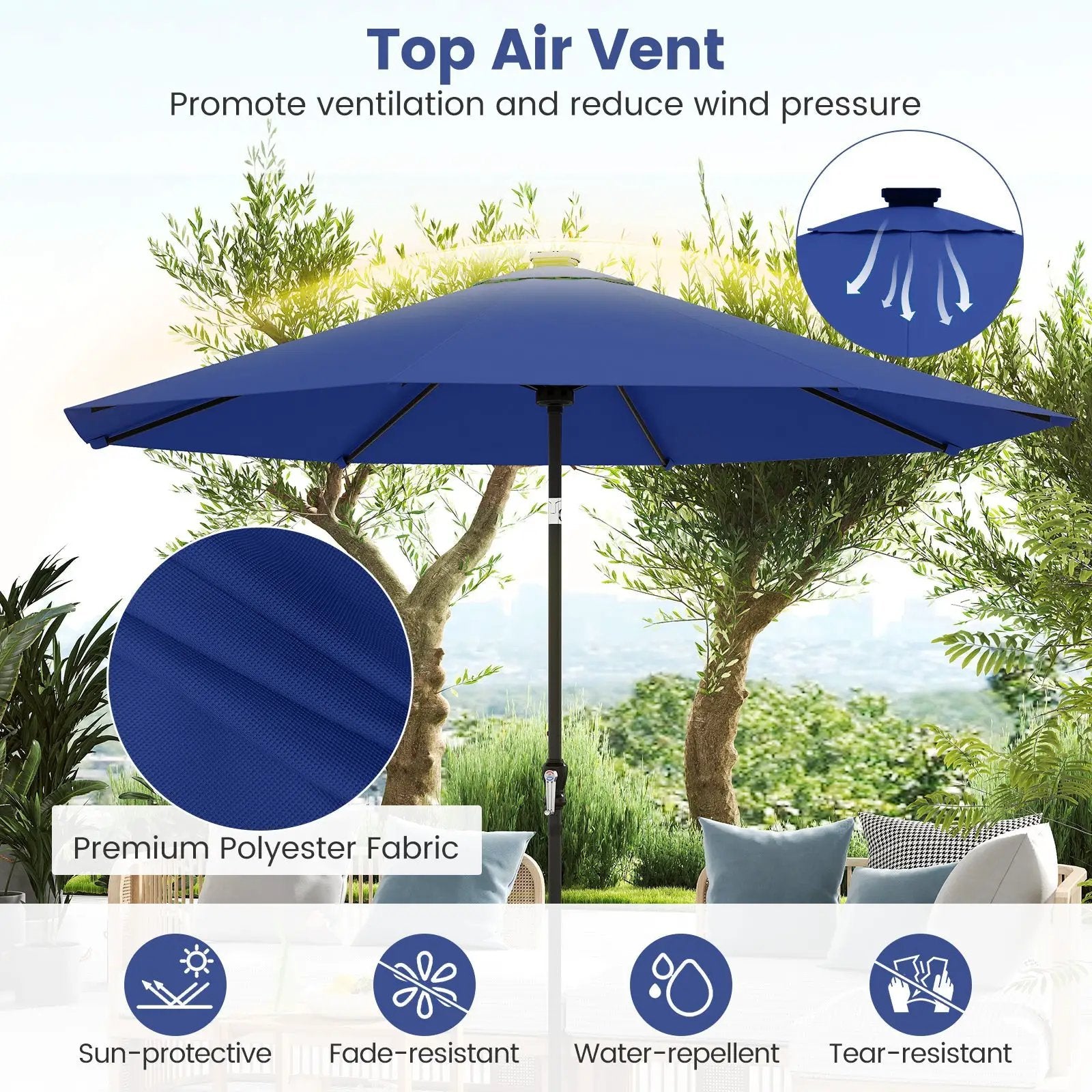 10 Feet Solar Patio Umbrella with 96 Multi-Colored Flowing LED Lights and Tilt Adjustment by DirectDeals