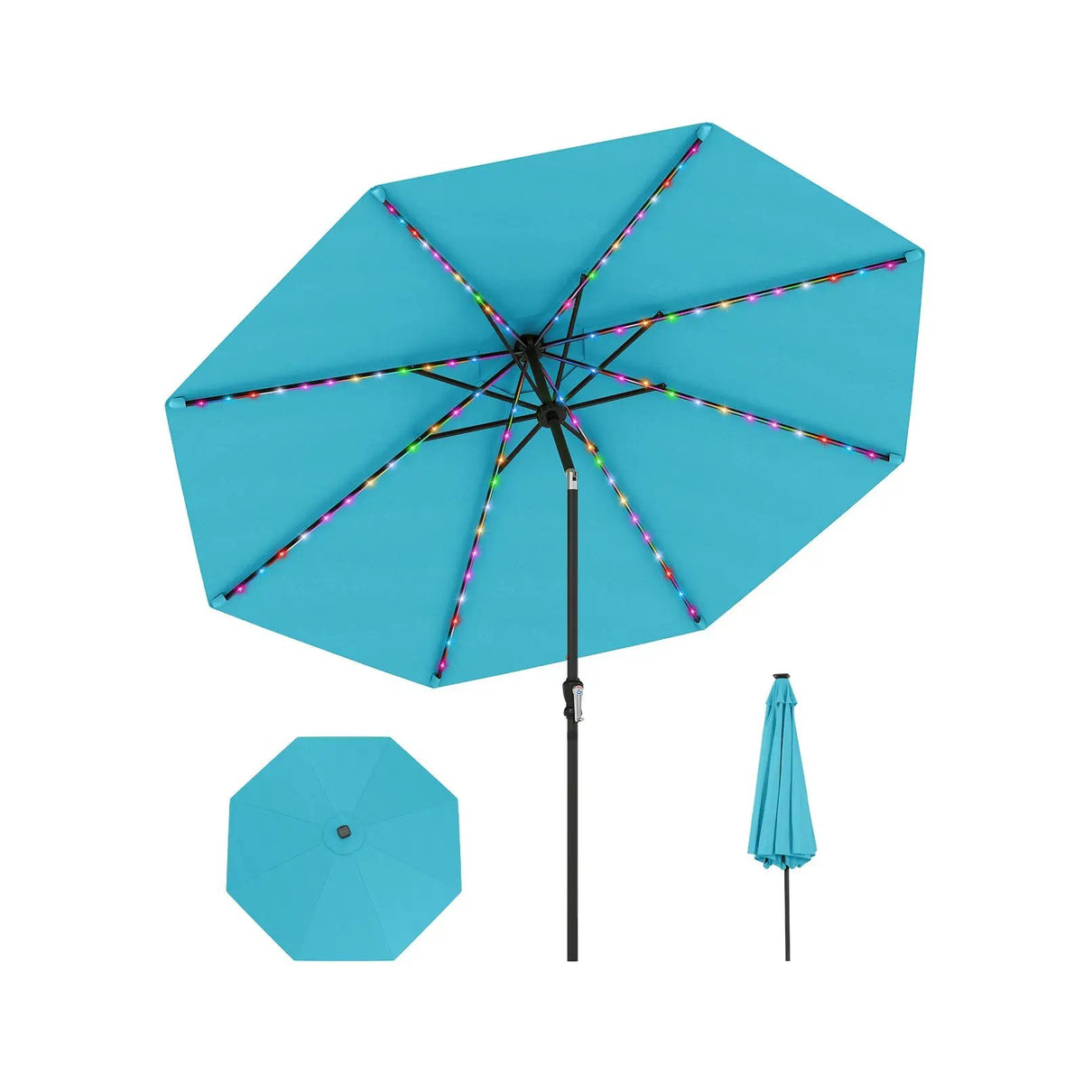 10 Feet Solar Patio Umbrella with 96 Multi-Colored Flowing LED Lights and Tilt Adjustment, photo 14 of 48