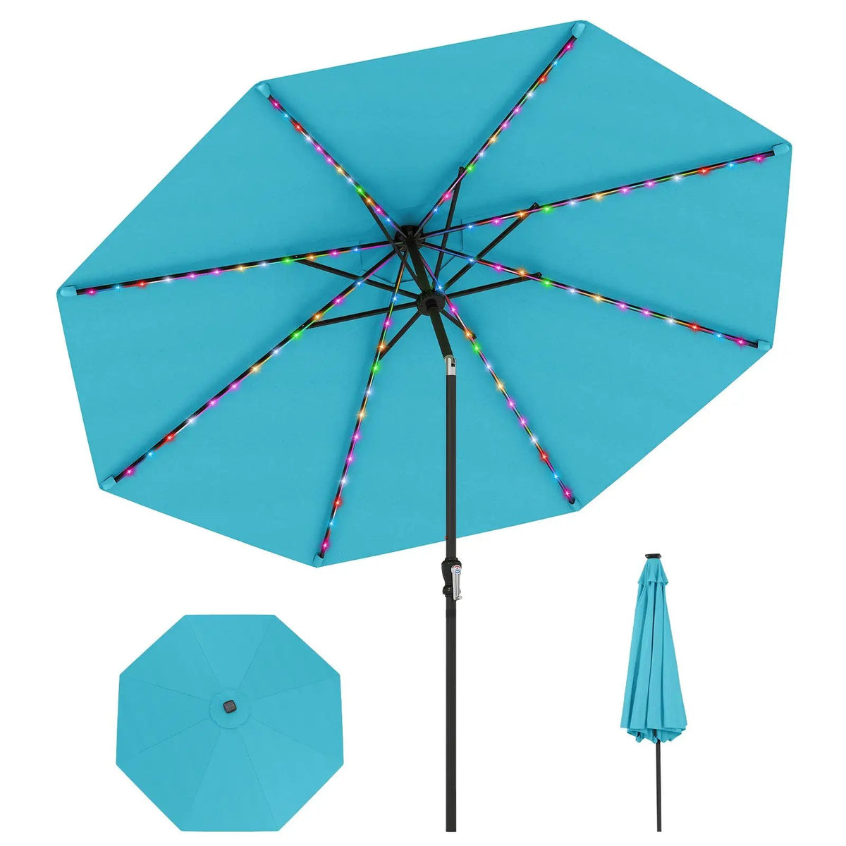 10 Feet Solar Patio Umbrella with 96 Multi-Colored Flowing LED Lights and Tilt Adjustment, photo 23 of 48
