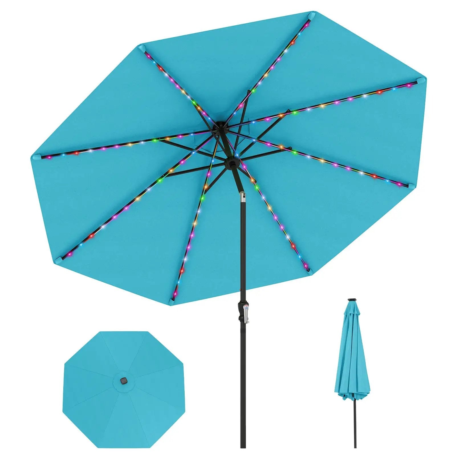10 Feet Solar Patio Umbrella with 96 Multi-Colored Flowing LED Lights and Tilt Adjustment by DirectDeals
