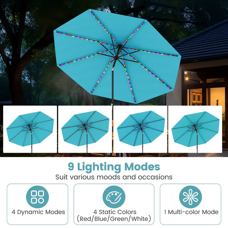10 Feet Solar Patio Umbrella with 96 Multi-Colored Flowing LED Lights and Tilt Adjustment by DirectDeals