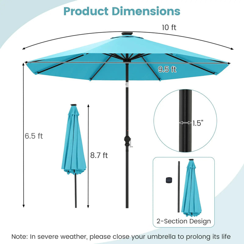 10 Feet Solar Patio Umbrella with 96 Multi-Colored Flowing LED Lights and Tilt Adjustment by DirectDeals