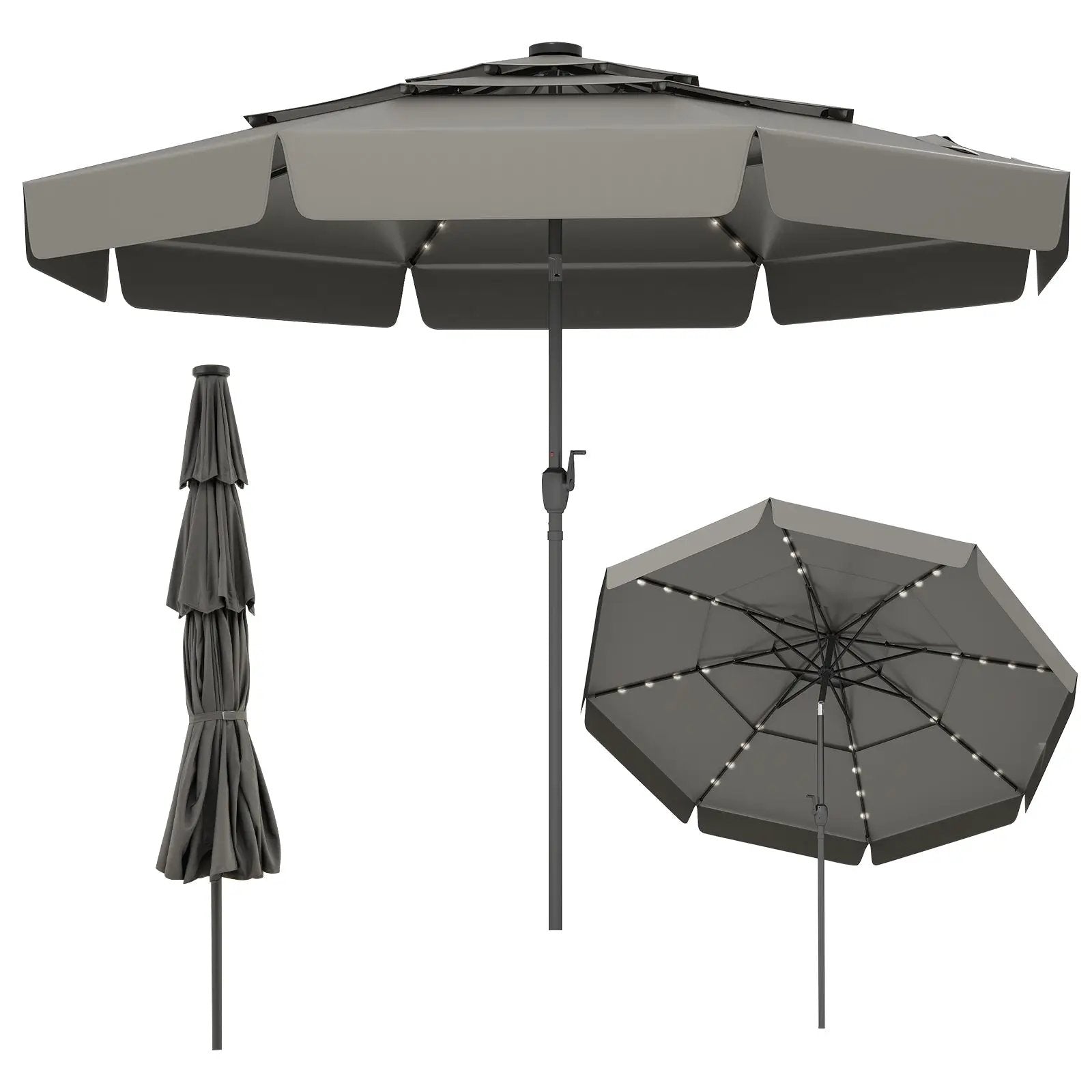 10 Feet Solar Patio Umbrella with 3-Tier Vented Top by DirectDeals