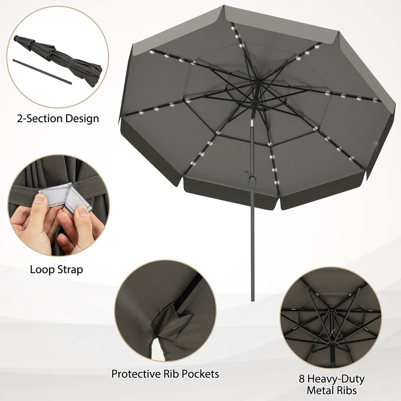 10 Feet Solar Patio Umbrella with 3-Tier Vented Top by DirectDeals