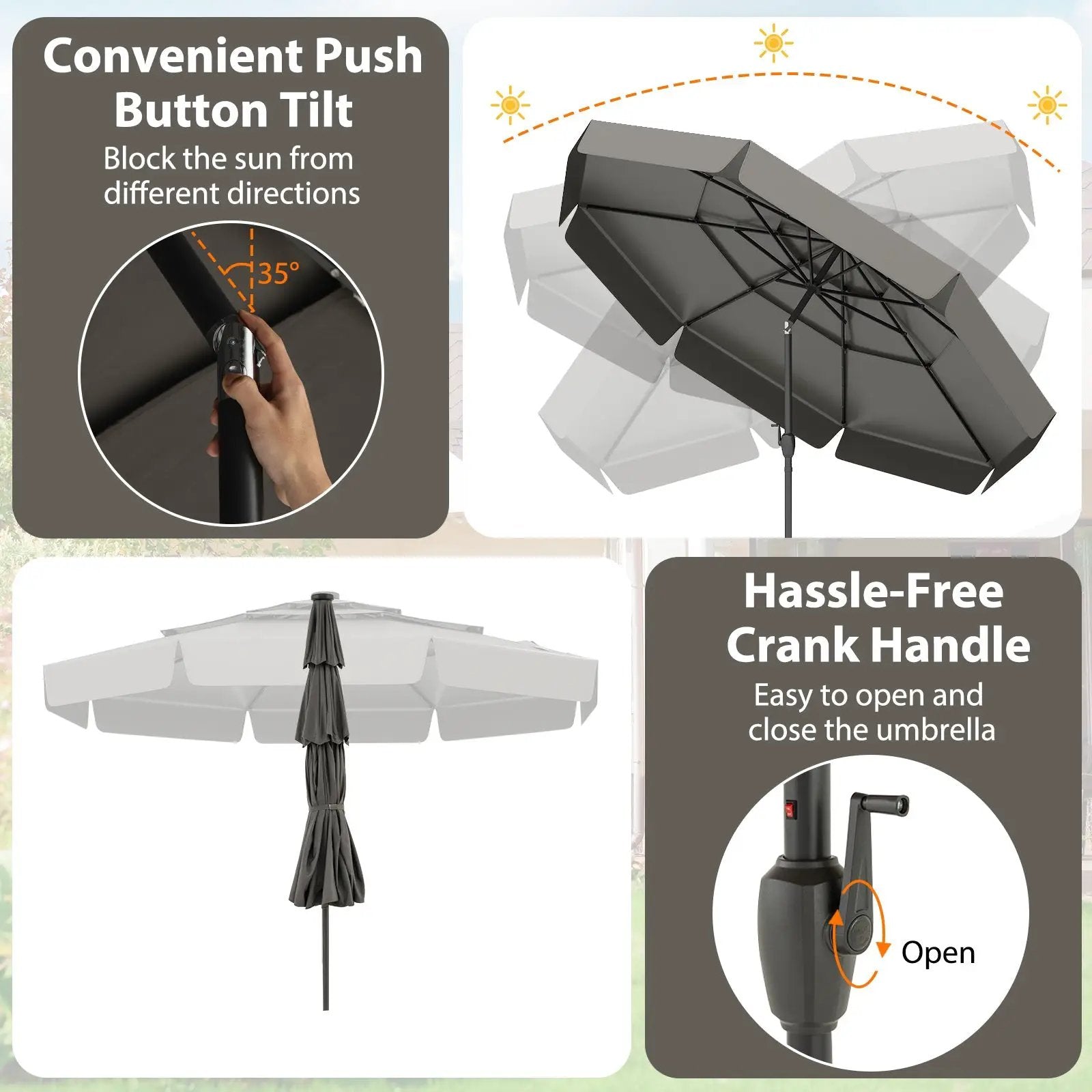 10 Feet Solar Patio Umbrella with 3-Tier Vented Top by DirectDeals
