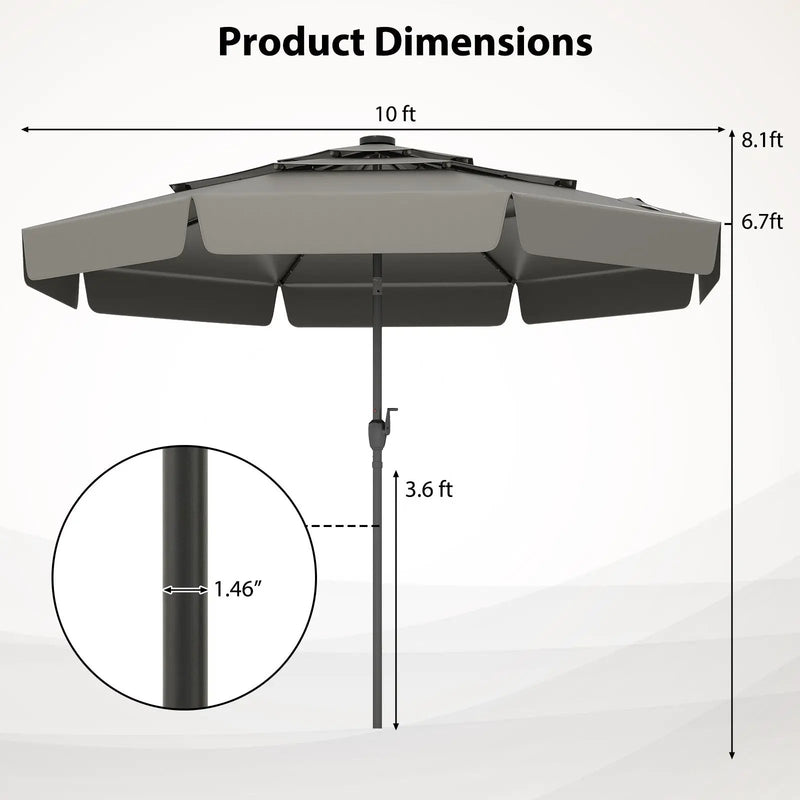 10 Feet Solar Patio Umbrella with 3-Tier Vented Top by DirectDeals