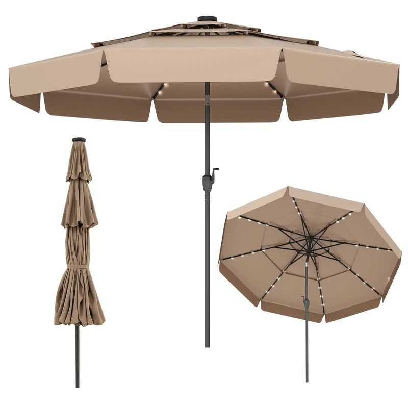 10 Feet Solar Patio Umbrella with 3-Tier Vented Top by DirectDeals
