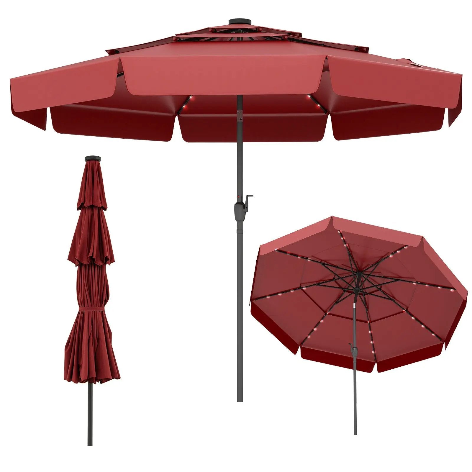 10 Feet Solar Patio Umbrella with 3-Tier Vented Top by DirectDeals
