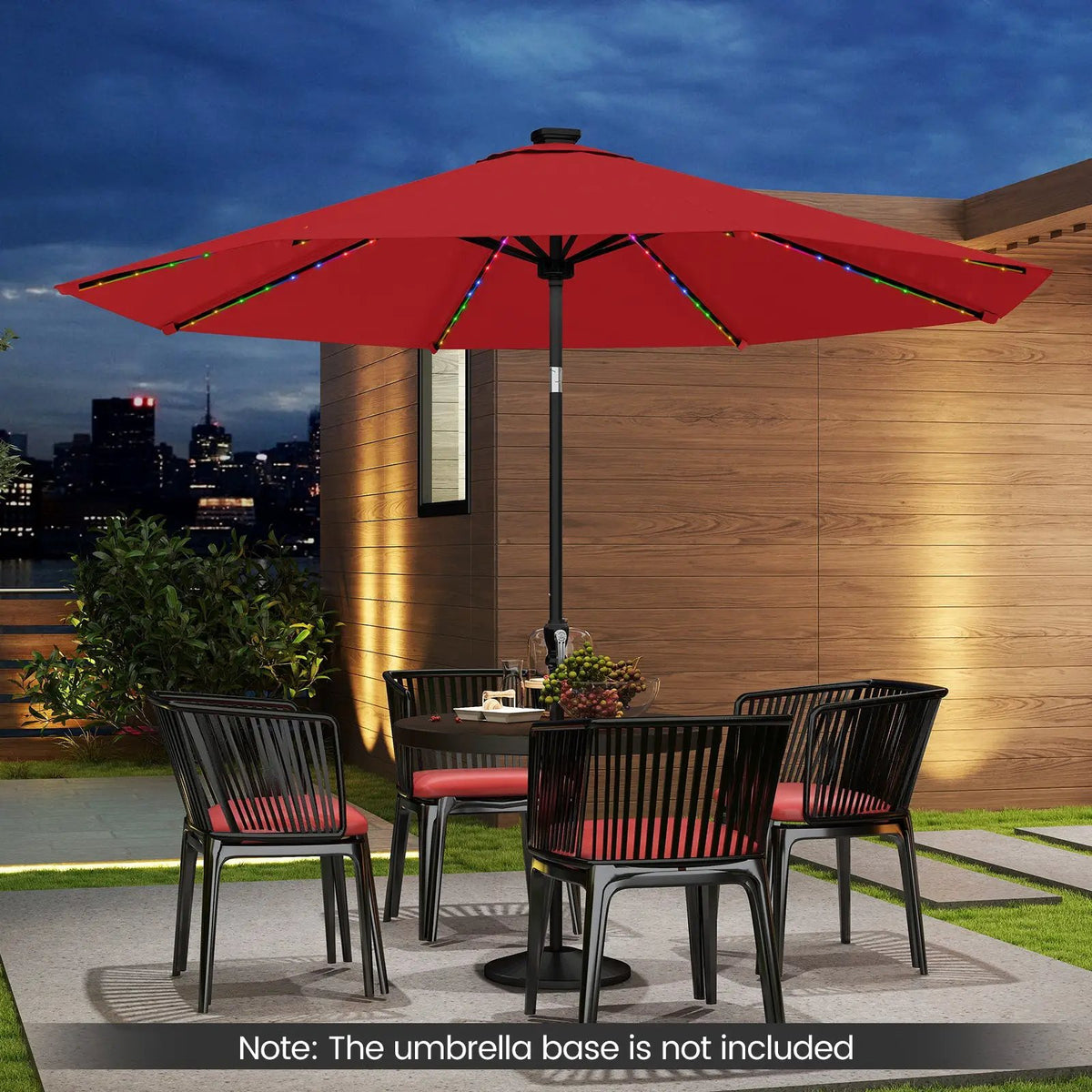 10 Feet Solar Patio Umbrella with 96 Multi-Colored Flowing LED Lights and Tilt Adjustment, photo 12 of 48