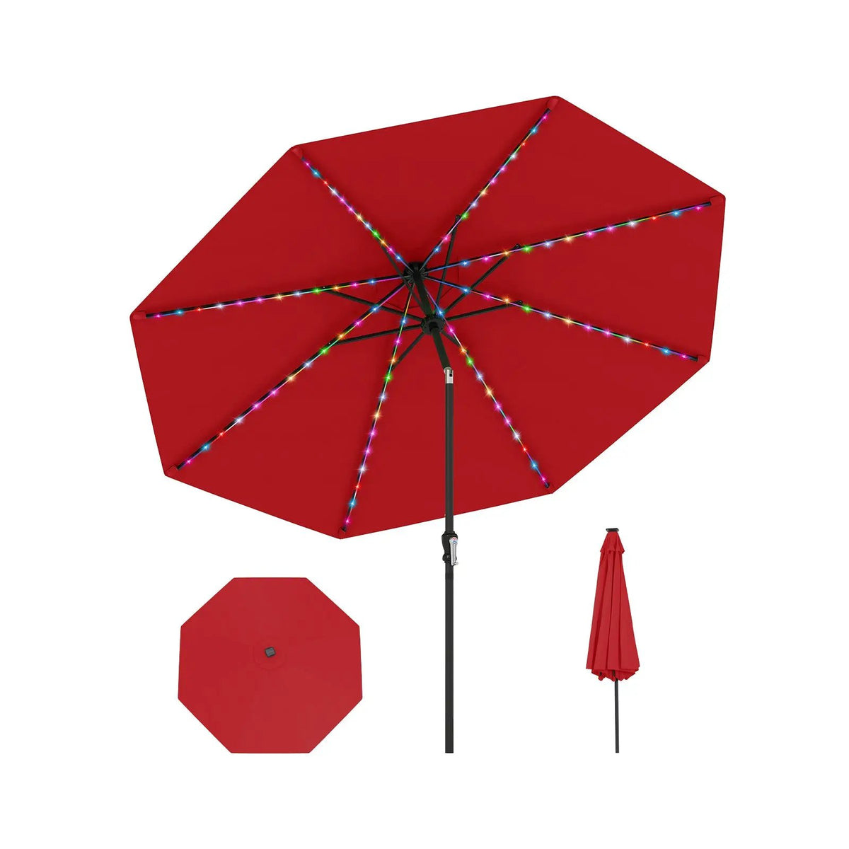 10 Feet Solar Patio Umbrella with 96 Multi-Colored Flowing LED Lights and Tilt Adjustment, photo 17 of 48