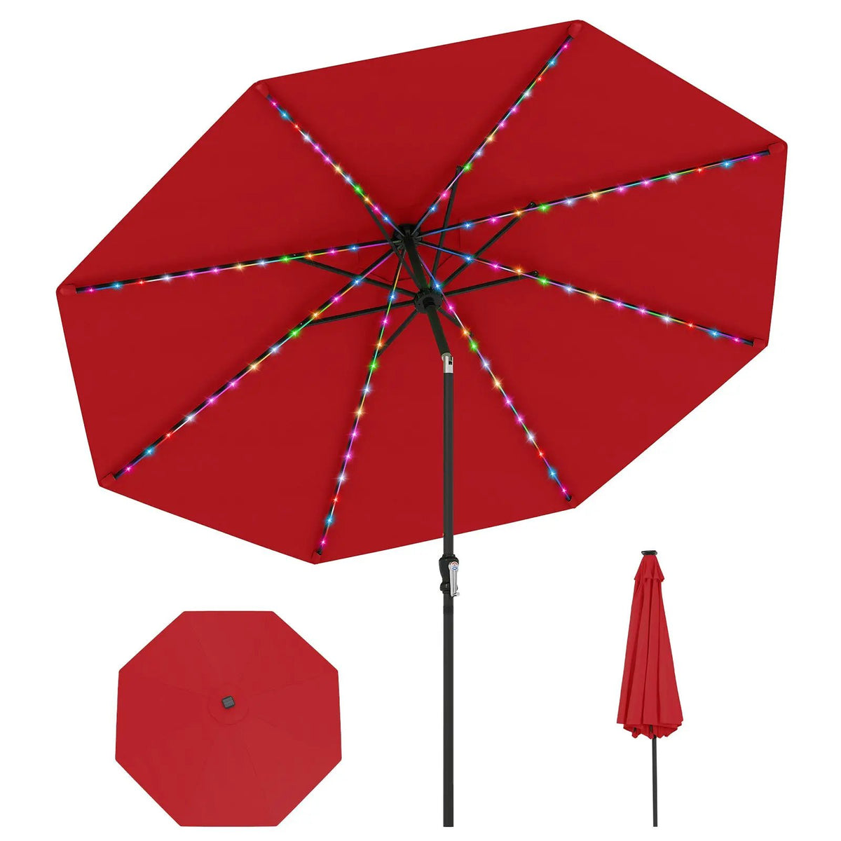 10 Feet Solar Patio Umbrella with 96 Multi-Colored Flowing LED Lights and Tilt Adjustment, photo 24 of 48