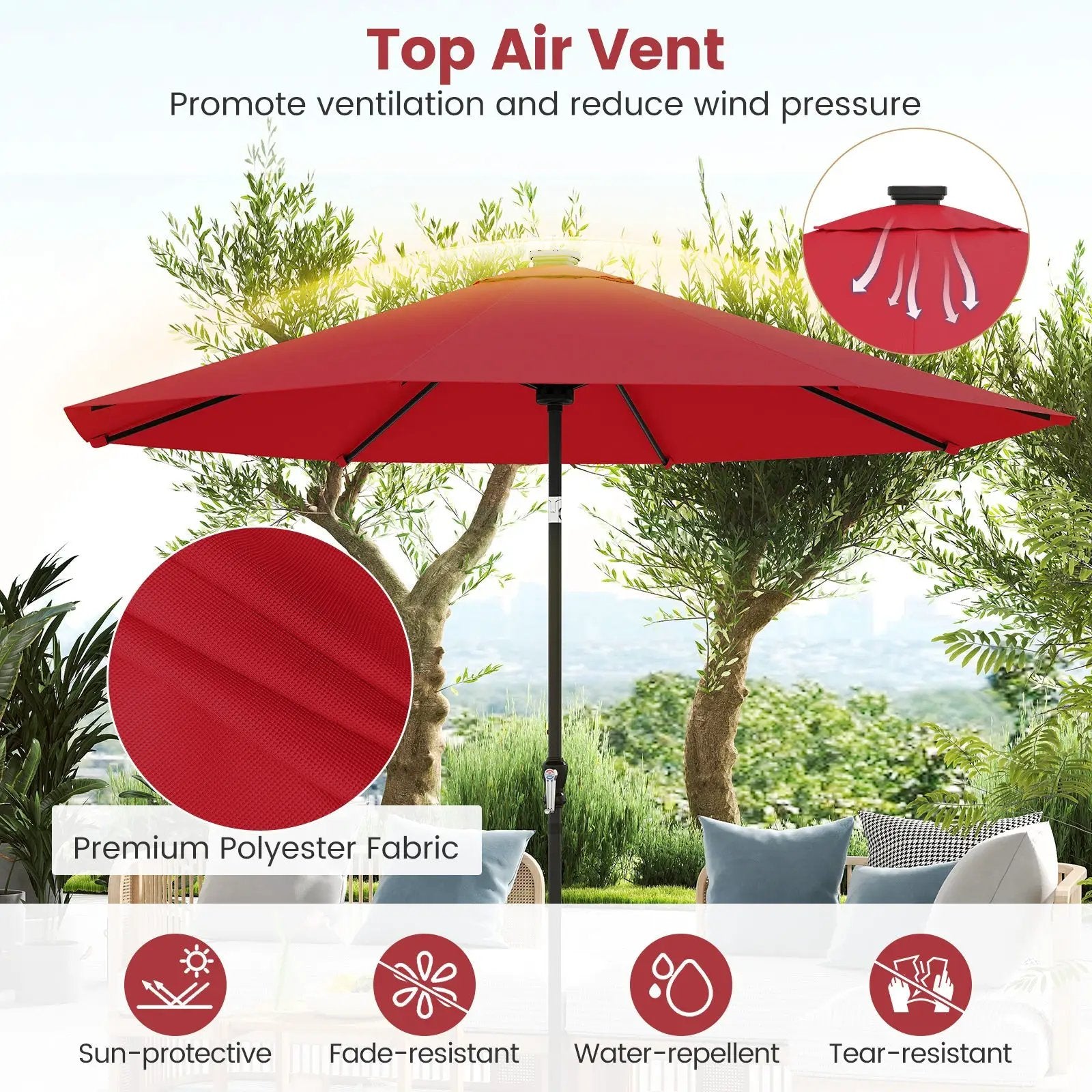 10 Feet Solar Patio Umbrella with 96 Multi-Colored Flowing LED Lights and Tilt Adjustment by DirectDeals
