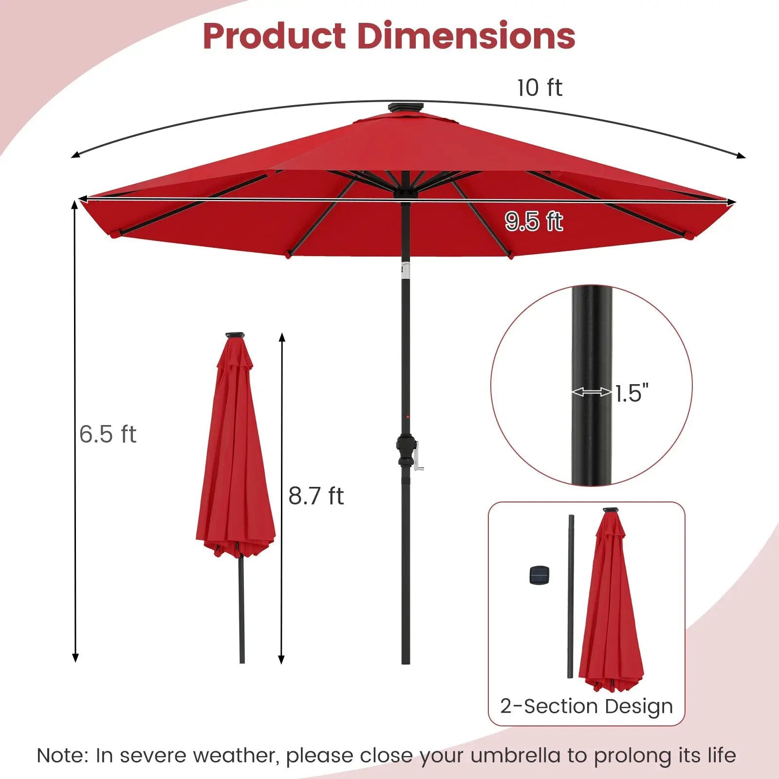 10 Feet Solar Patio Umbrella with 96 Multi-Colored Flowing LED Lights and Tilt Adjustment by DirectDeals