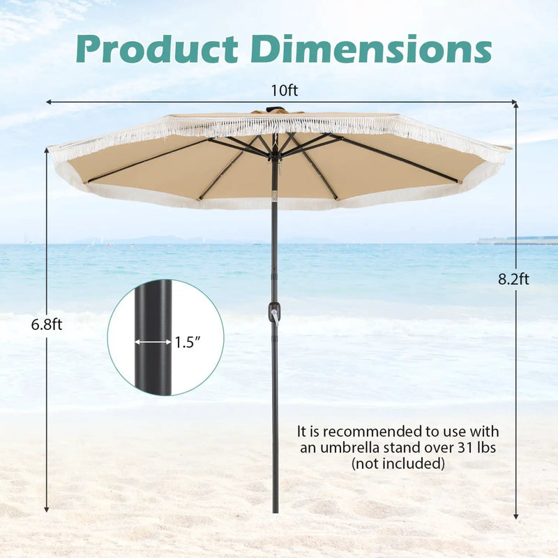 10 Feet Solar Patio Umbrella with 24 LED Lights for Yard by DirectDeals