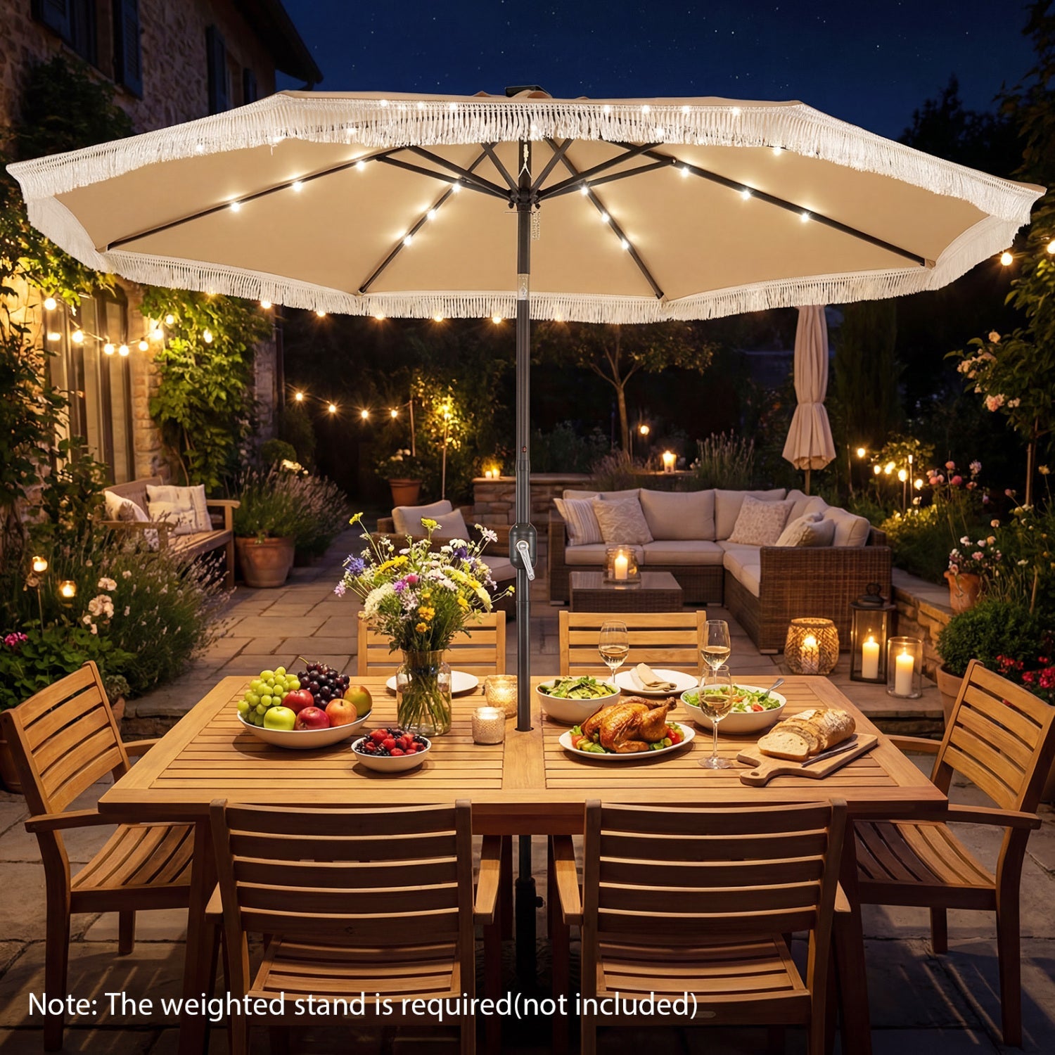 10 Feet Solar Patio Umbrella with 24 LED Lights for Yard by DirectDeals