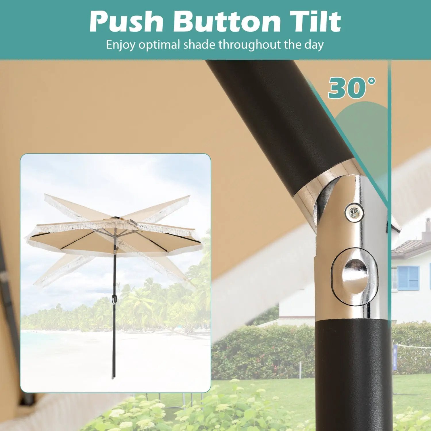 10 Feet Solar Patio Umbrella with 24 LED Lights for Yard by DirectDeals