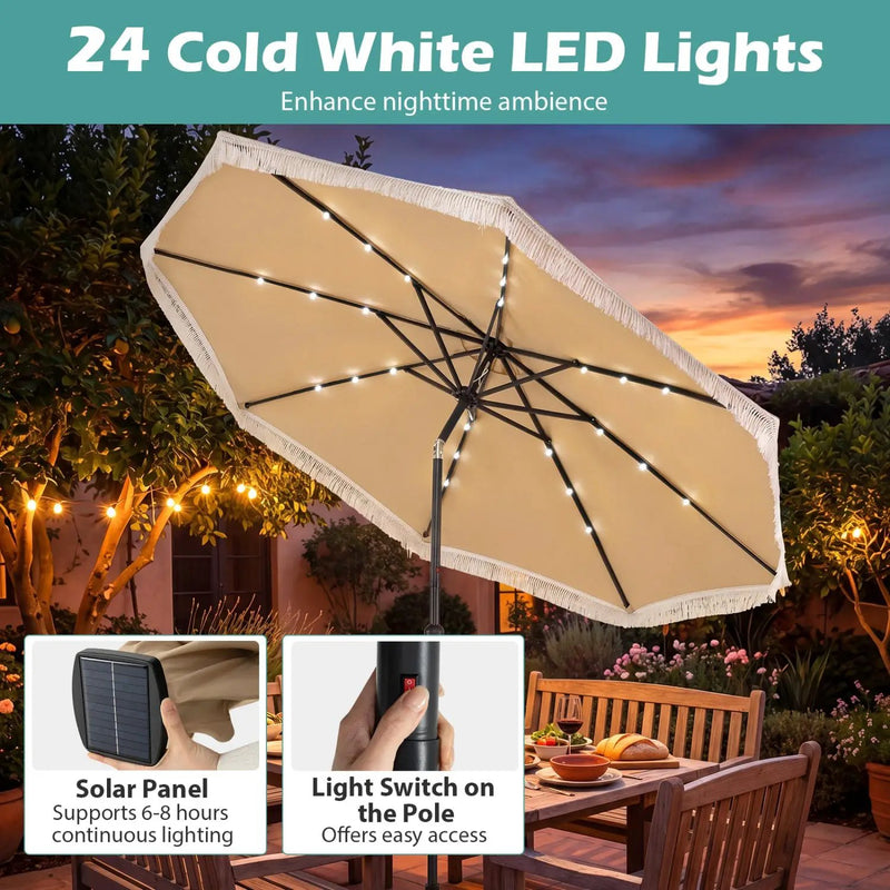 10 Feet Solar Patio Umbrella with 24 LED Lights for Yard by DirectDeals