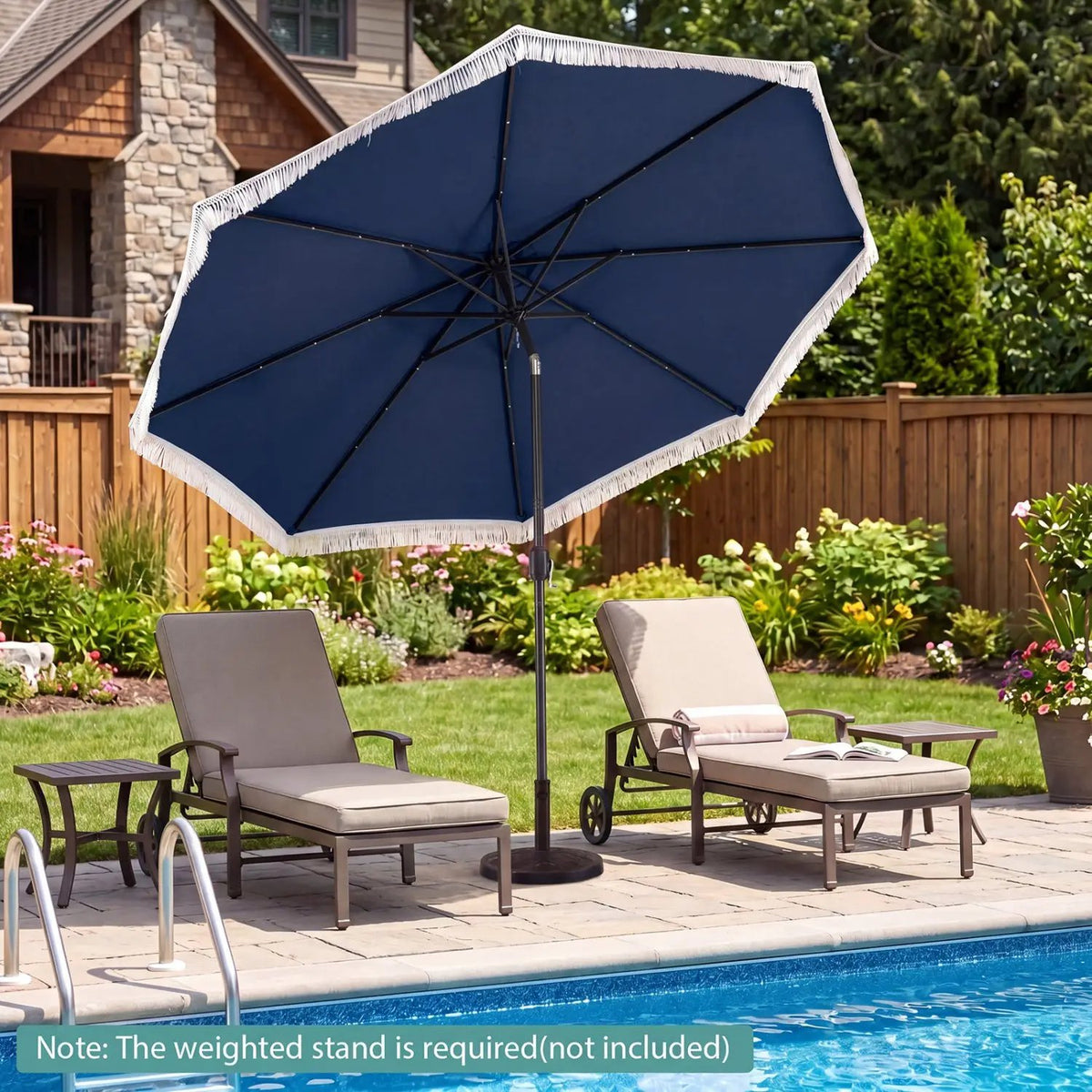 10 Feet Solar Patio Umbrella with 24 LED Lights for Yard, photo 3 of 16