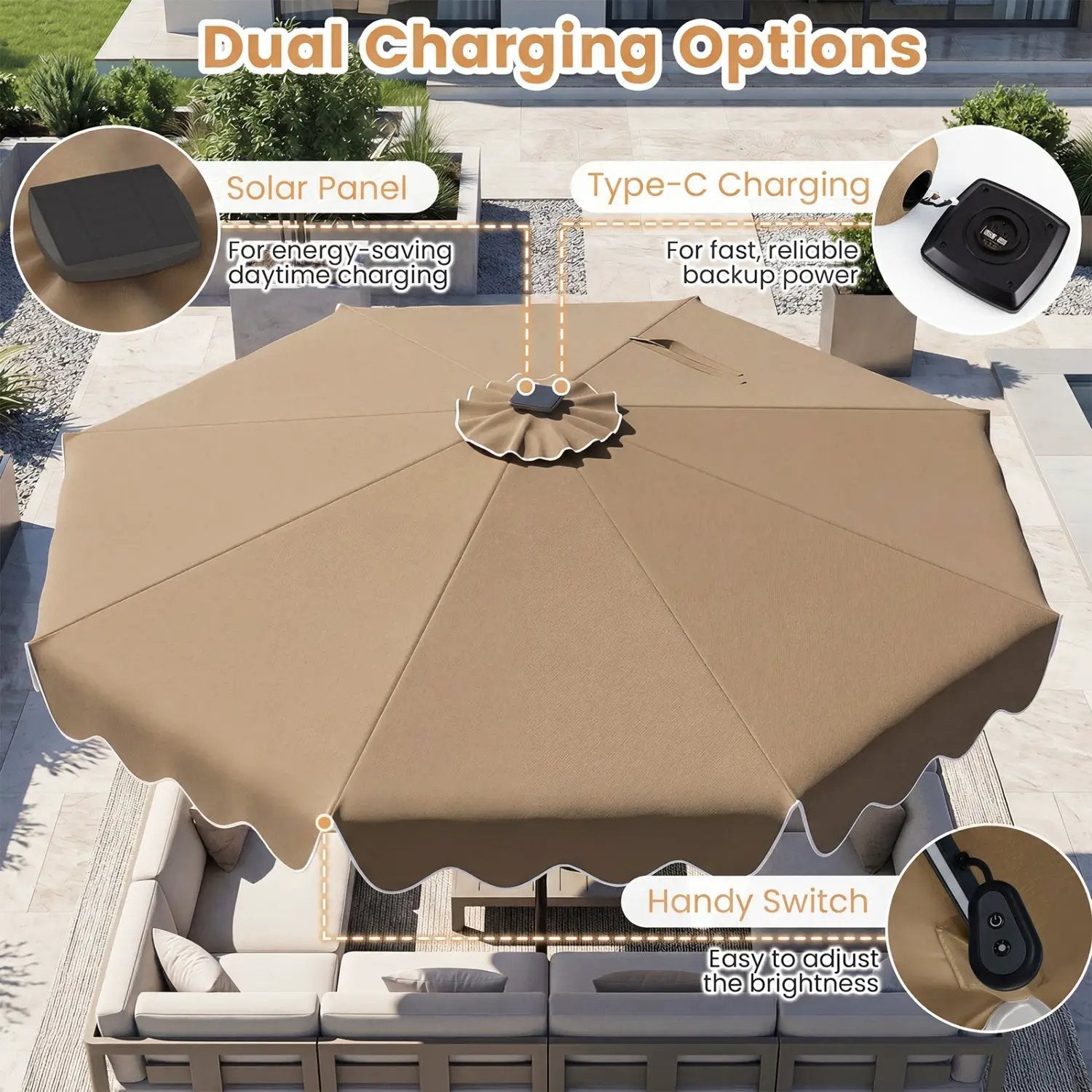 10 Ft Solar Patio Umbrella with LED Lights by DirectDeals