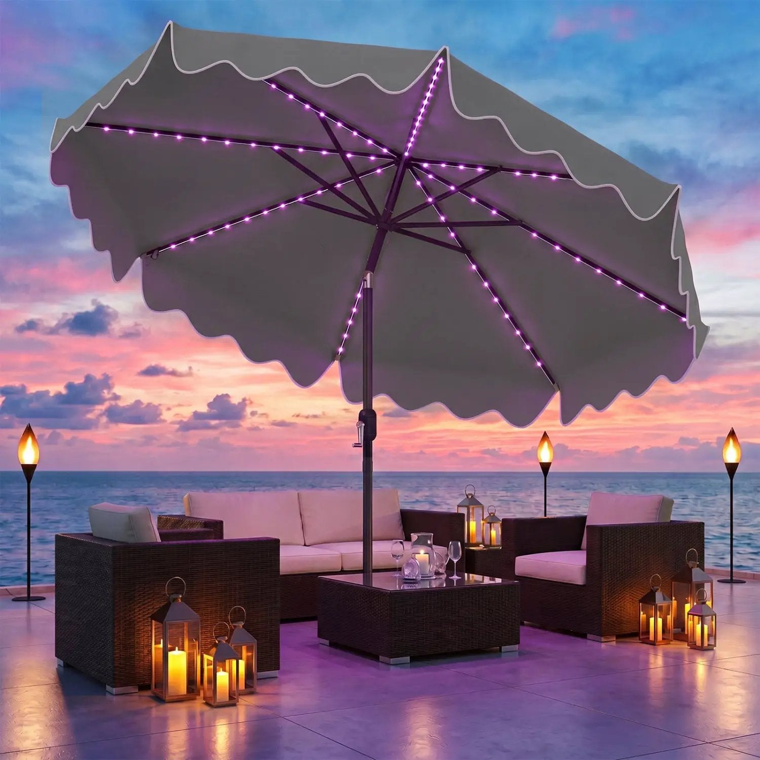 10 Ft Solar Patio Umbrella with LED Lights by DirectDeals