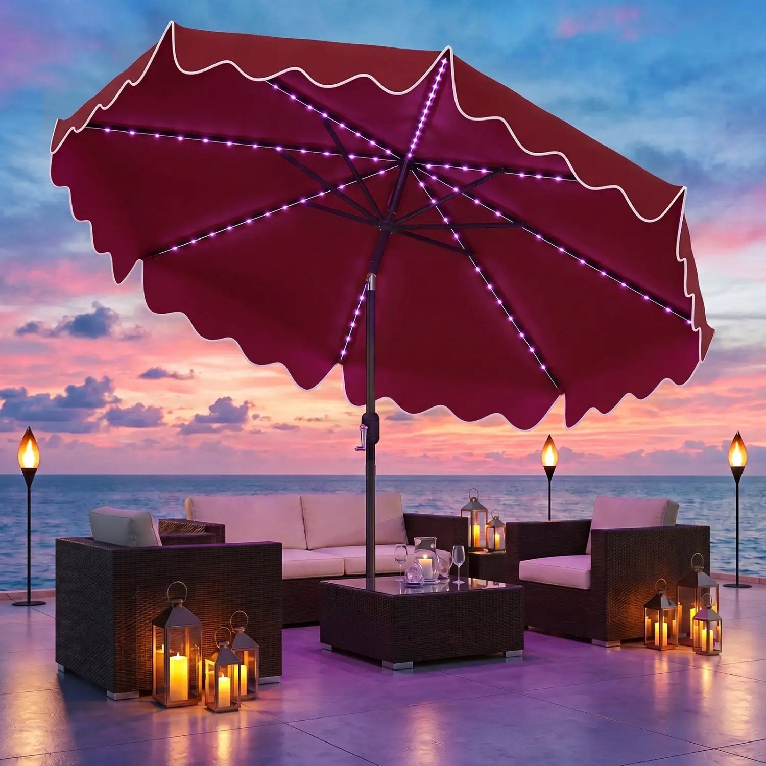10 Ft Solar Patio Umbrella with LED Lights by DirectDeals