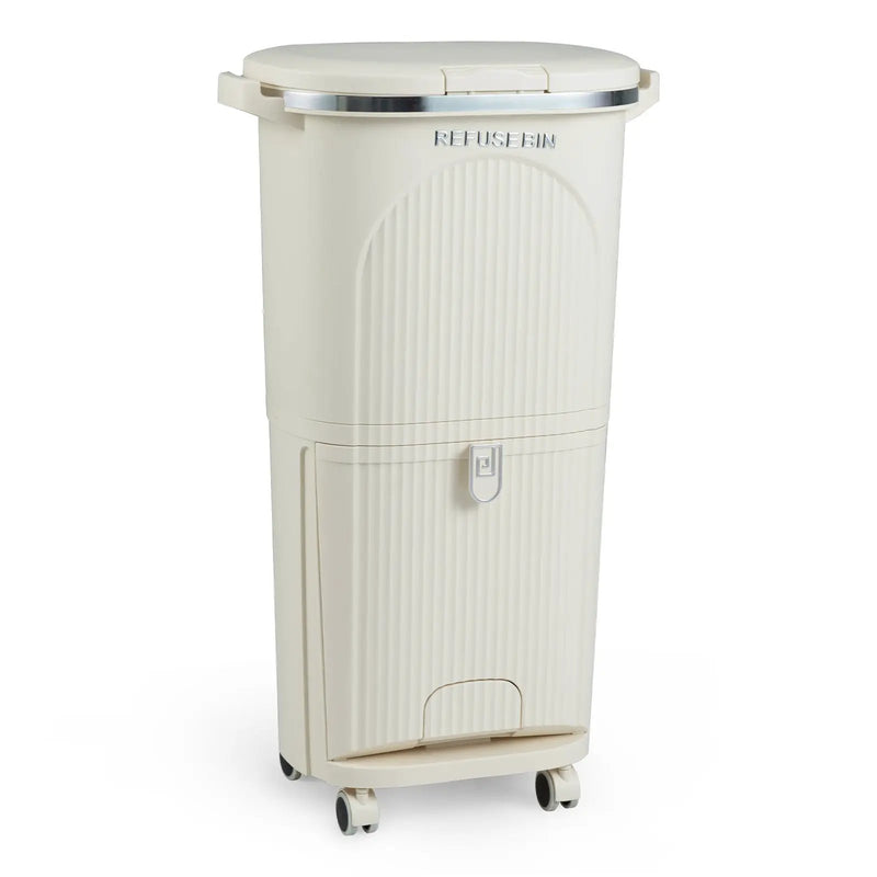 10 Gallon Kitchen Trash Can Double-Layer with Lid and 2 Removable Buckets-Beige by DirectDeals