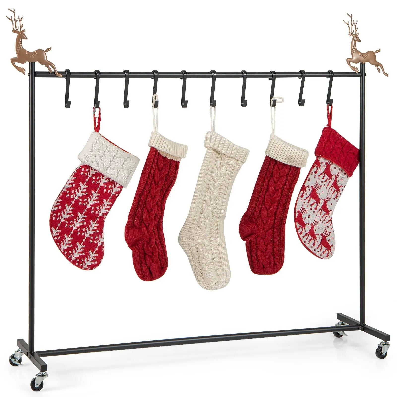 10-Hook Christmas Stocking Holder Stand on Wheels Freestanding Rack-Black by DirectDeals