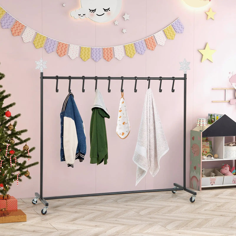 10-Hook Christmas Stocking Holder Stand on Wheels Freestanding Rack-Black by DirectDeals