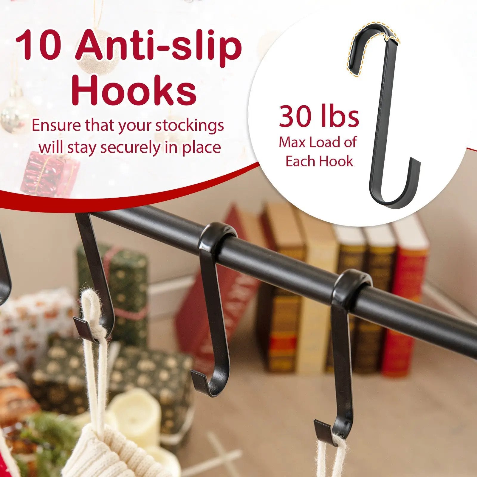 10-Hook Christmas Stocking Holder Stand on Wheels Freestanding Rack-Black by DirectDeals