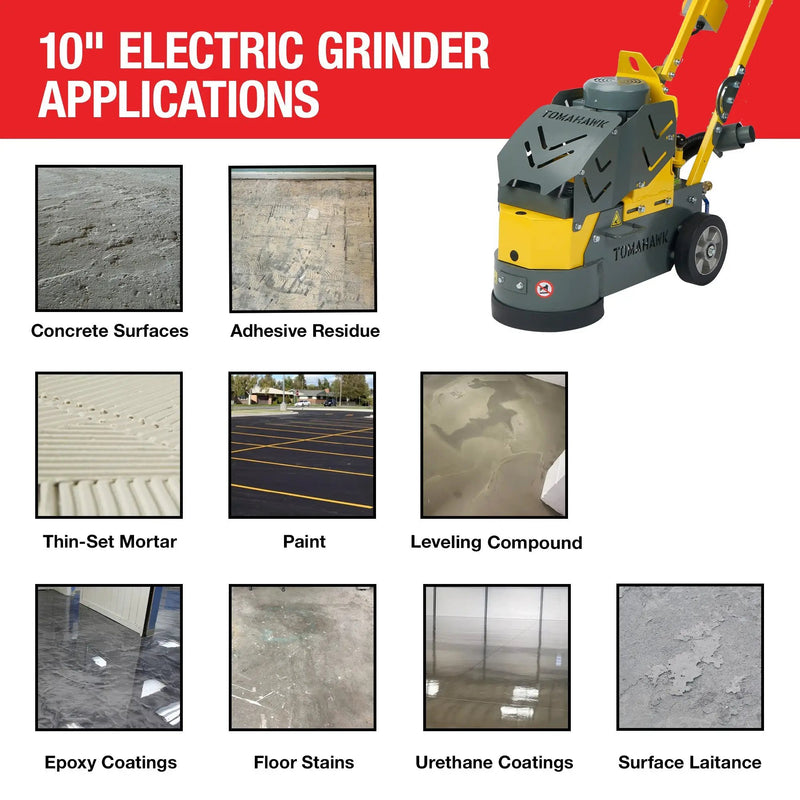 10" Electric Concrete Floor Grinder 1.5HP Motor for Smoothing, Floor Prep, Coatings by Tomahawk Power