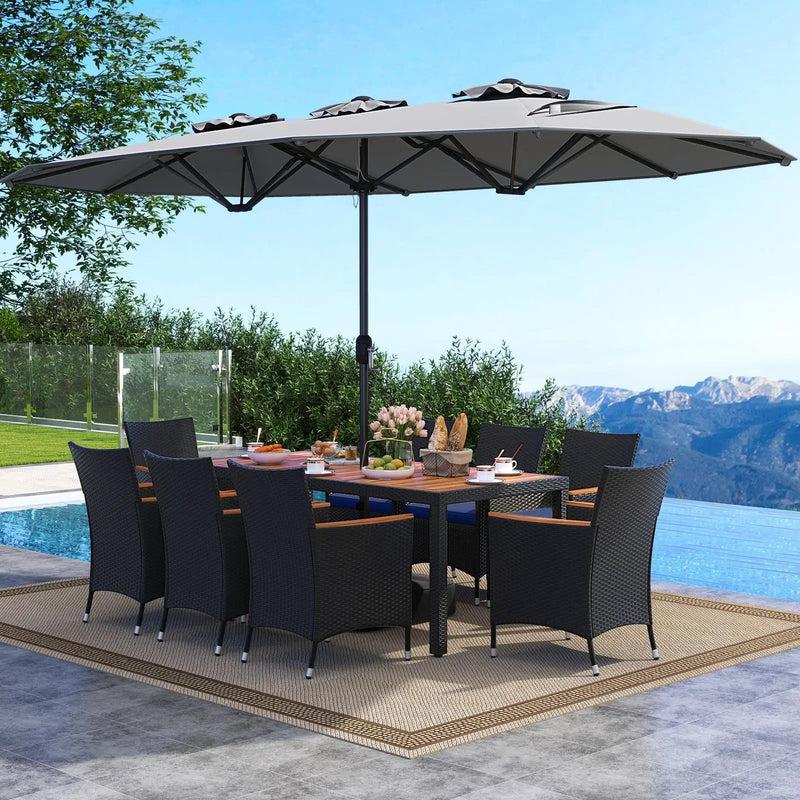 10 Piece Outdoor Patio Dining Set with 15 Feet Double-Sided Twin Umbrella by DirectDeals