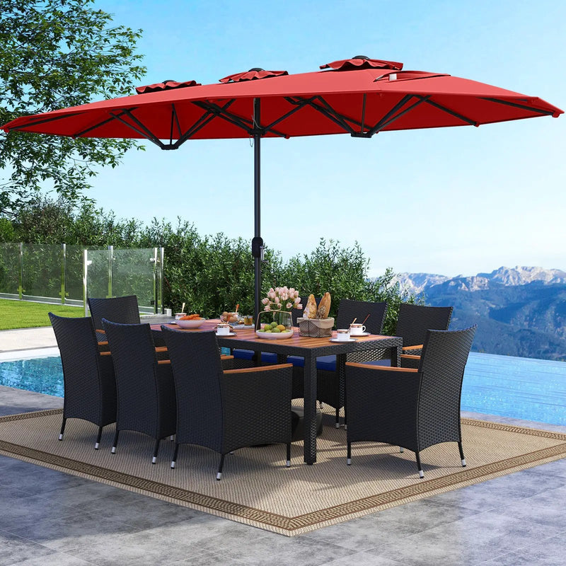10 Piece Outdoor Patio Dining Set with 15 Feet Double-Sided Twin Umbrella by DirectDeals