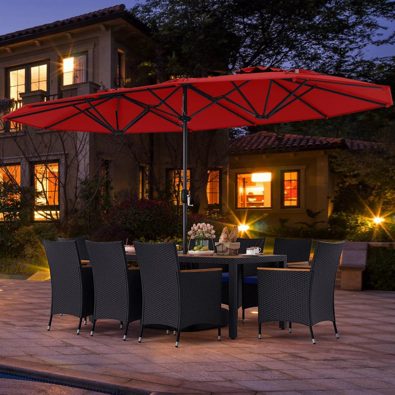 10 Piece Outdoor Patio Dining Set with 15 Feet Double-Sided Twin Umbrella by DirectDeals